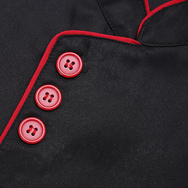 Unisex Kort & Långärmad Kockjacka Hotellkök Serviceuniform Arbetskläder Black and Red XXL Long Sleeve