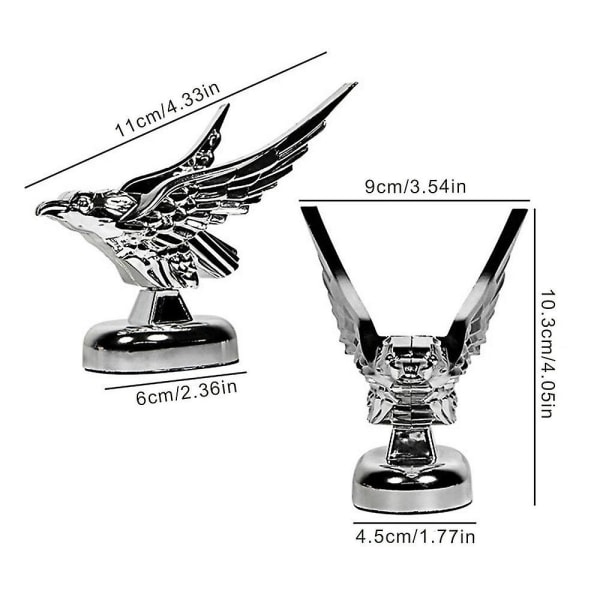 Örn Dekoration för Bilhuven, Krom 3D Örn Emblem Badge Skulptur Modifieringstillbehör Yttre Dekor Silver