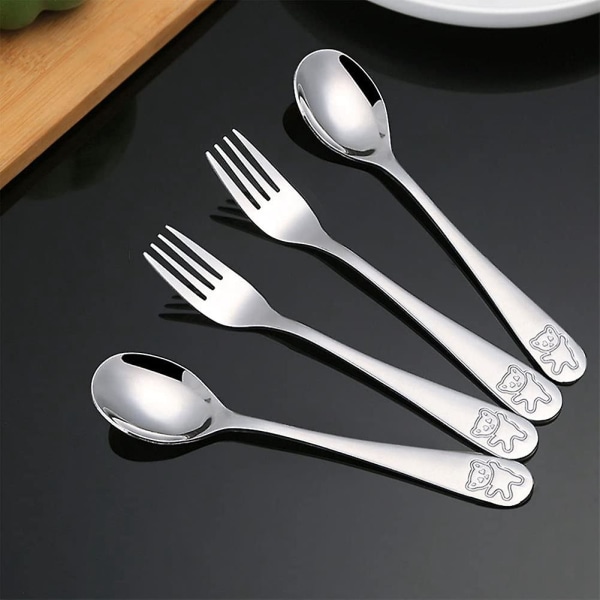 12-pack Barn Silverbestick i Rostfritt Stål, Säkerhetsbestick för Barn, Björnbestick, Sked och Gaffel