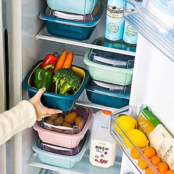 3 i 1 Kjøkken Sil med Lopp - Plast Dobbeltlags Frukt og Grønnsak Sil Boller Sett /lagring(1, Blå)