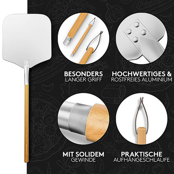 Pizzaskuffe, pizzaspade i rustfritt stål (90 cm) - praktisk og solid linje, pizzaløfter