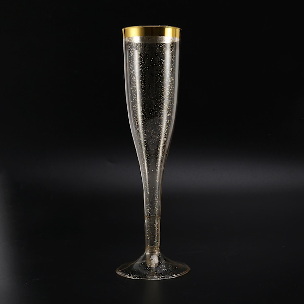 Plastchampagneflöjter Återanvändbara Engångsfestdekoration Glas med Guldglitter och Guldkant