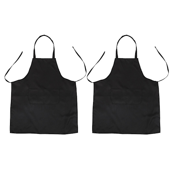 2 st Unisex Köksförkläden med 2 Fickor, Svart, Medium Storlek