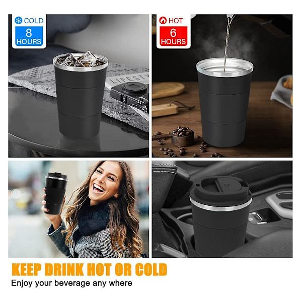 Kaffekopp, Rostfritt Stål Spillfri Mugg, Resemugg med Kaffe Rengöringsborste (Bl