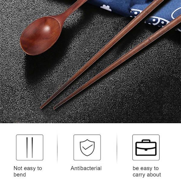 Handgjorda koreanska bestickset i jujubeträ, 5 par pinnar och 5 skedar