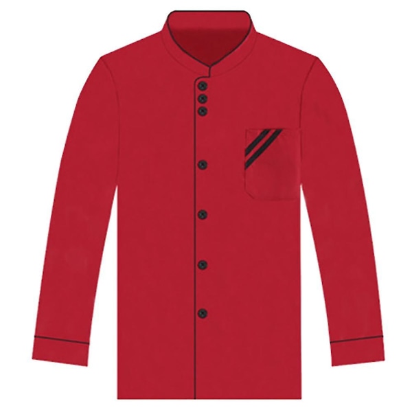 Unisex kort långärmad kockjacka kappa Hotell kök Service Uniform arbetskläder Red and Black L Long Sleeve