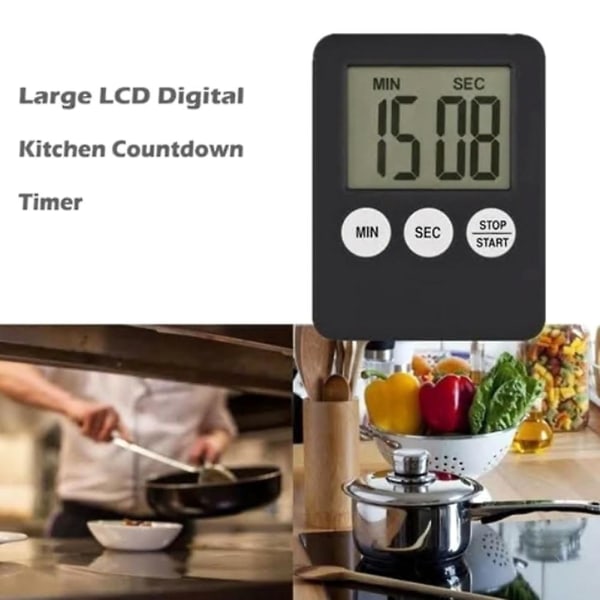 Smal LCD Digital Skärm Kök Timer Kvadratisk Matlagning Nedräkning Alarm Klocka Magnet Klocka