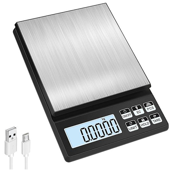 Digital Köksvåg, 5kg/0.01g Uppladdningsbar Matvåg, Högprecision Köksvåg