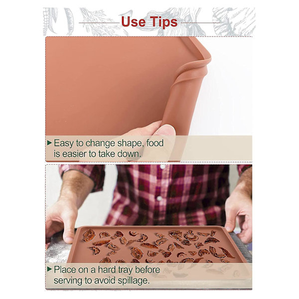 4 stk. Silikon Dehydratormåtter med Kant - Silikonplader Kompatible, Non-Stick Silikonbakkeforing brown