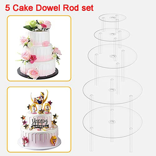 Tårtform, 5 tårtställ, tårtbotten (9/12/16/20/20 cm), med 15 pinnar, återanvändbar, stapelbar