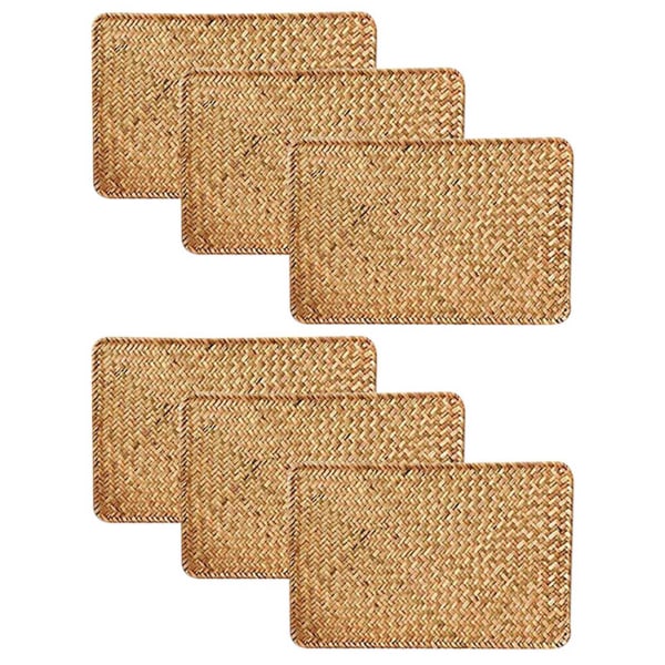 6-pak, Naturlige Havgress Underlag, 45cm x 30cm, Håndvevde Rektangulære Rattan Underlag