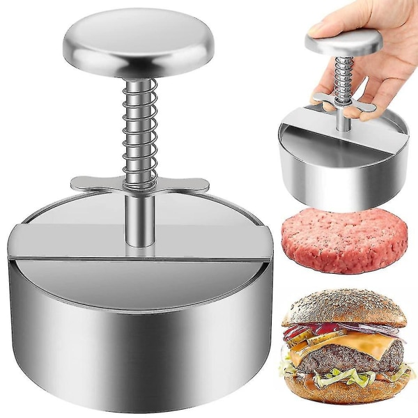 Hamburgerpress, premium hamburgerpress i rostfritt stål, justerbar hamburgerbiffmaskin (färg: silver) (1 st)