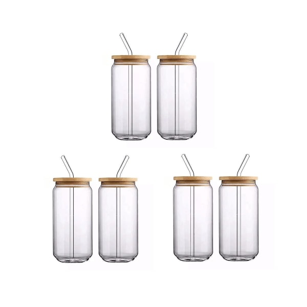 [Set om 6] Glas med bambulock och - ölburkformad vattenglas, 16 oz iskaffe