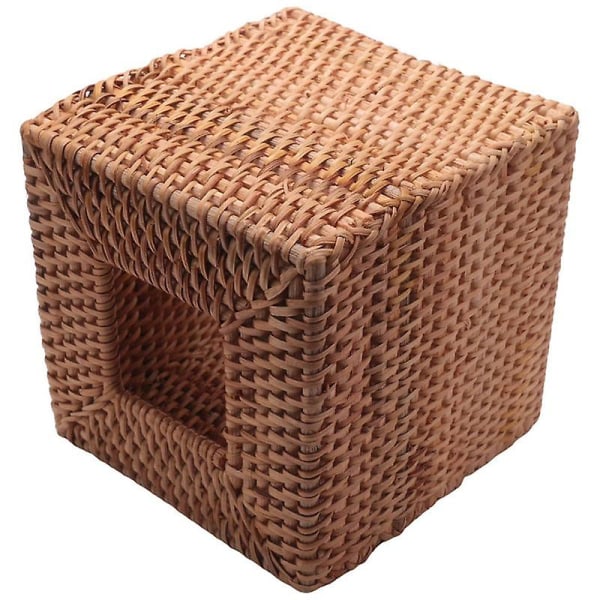 Firkantet Rattan Vevbokslokk, Håndvevd Vikker Vevholder, 5.7X5.7 Tommer, Tre Farge