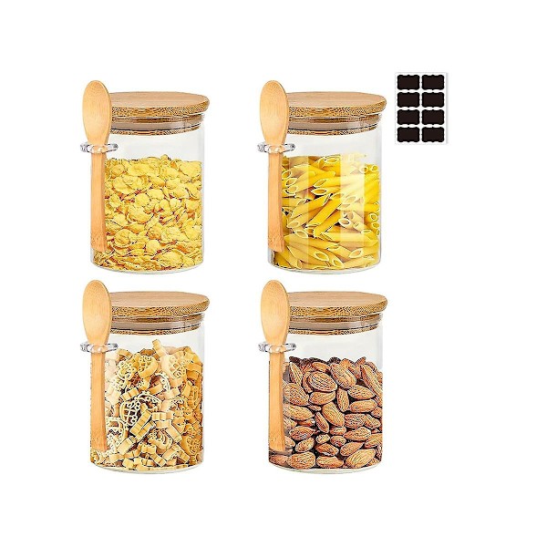 Glasburk med bambulock och sked, lufttät, 15oz/450ml Glasförvaringsburk 9