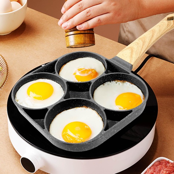 Ägg 4-håls omelett panna skinka pannkaksmaskin stekpanna non-stick utan  olja rök frukost stekpanna 0e1e | Fyndiq