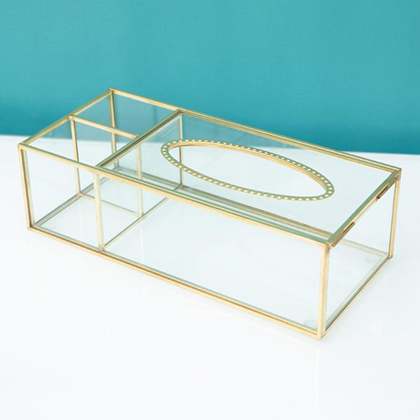 Hushållspappershållare Geometrisk Glas Guld Papperslåda Rektangulär Transparent Cellofan Papperslåda