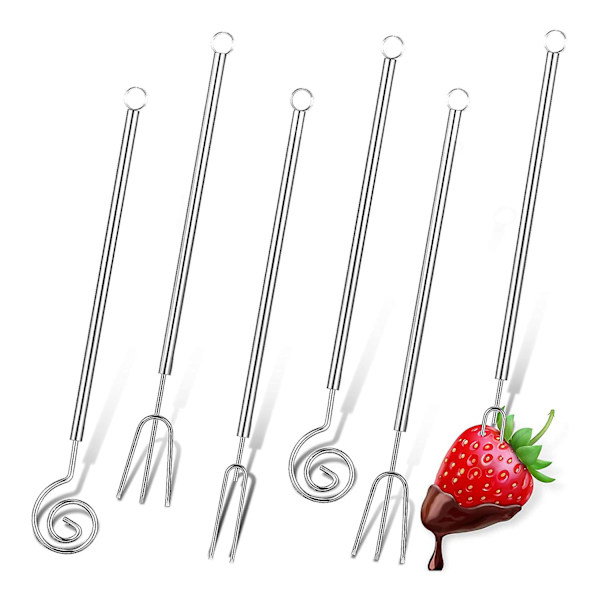 6 stk. Chokolade Dip Gaffel Sæt 8,3 tommer Rustfrit Stål Fondue Gaffel DIY Slik Smelt Bagetilbehør