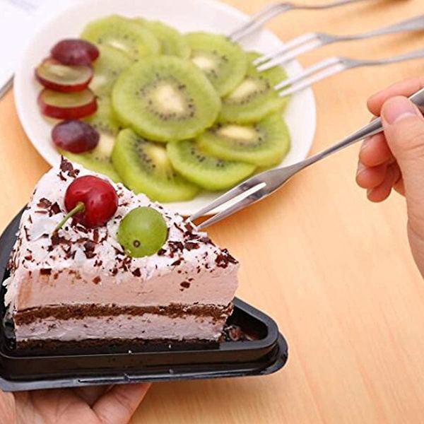 10 stk Rustfritt Stål Gjenbrukbare Fruktgaffel Kake Snacks Dessert Salat Bestikk Gaffel Dobbel Gaffelsett kitc