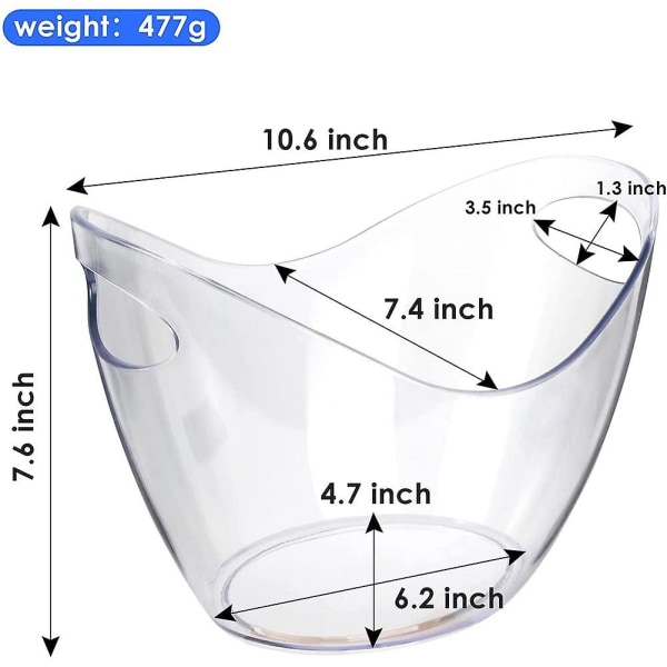 Isbittbøtte Vinkjøler, 4 Liter Plastbøtte for Drikkevarer og Fest, Perfekt for Vin, Champagne, Ba