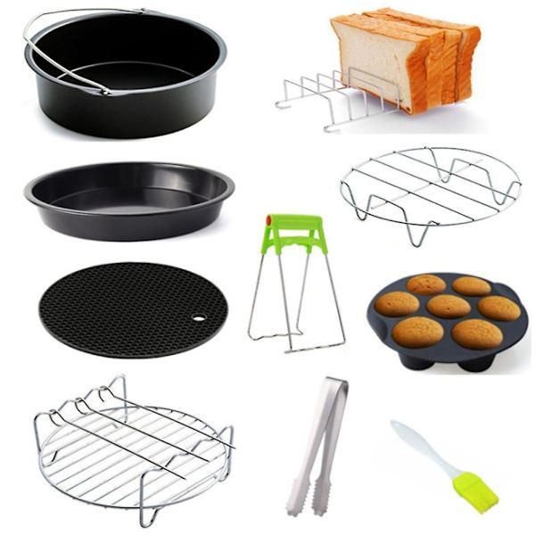 10 stk Luftfrityr Tilbehør 7 Tommer, For Luftfrityr 3.2-5.8Qt Frityrkoker, Bakekurv, Pizzabrett, Kjøkken