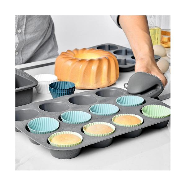 Silikon Bakformar, Återanvändbara Muffinsformar, 48-pack Kakformar, Standardstorlek Muffinsformar, Tallrikar