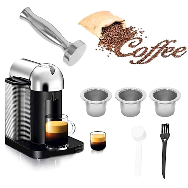 Återanvändbara Kapslar i Rostfritt Stål med Presskaffe Tamper Kaffe Maskin