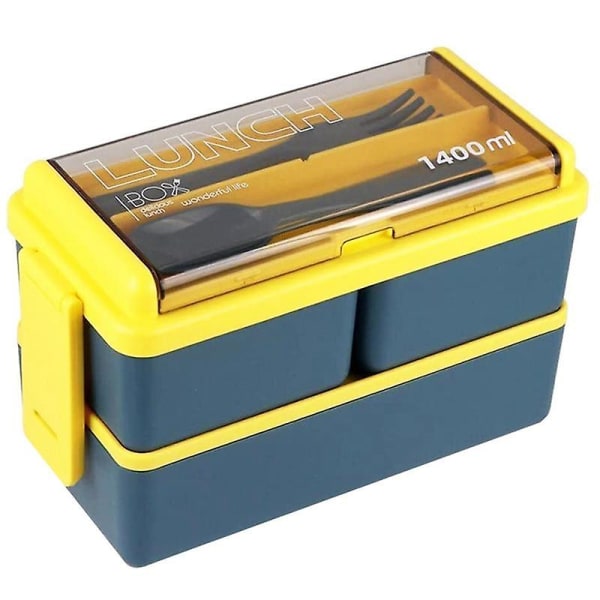 Lunchbox-set, 1400 ml Lunchbox för Vuxna, 3 Fack, Matlåda för Förberedda Måltider