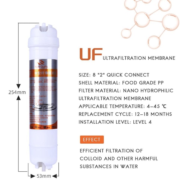 8\" 1/4\" Vattenreningsfilter Snabbkopplingspatron Ultrafiltrationsmembran