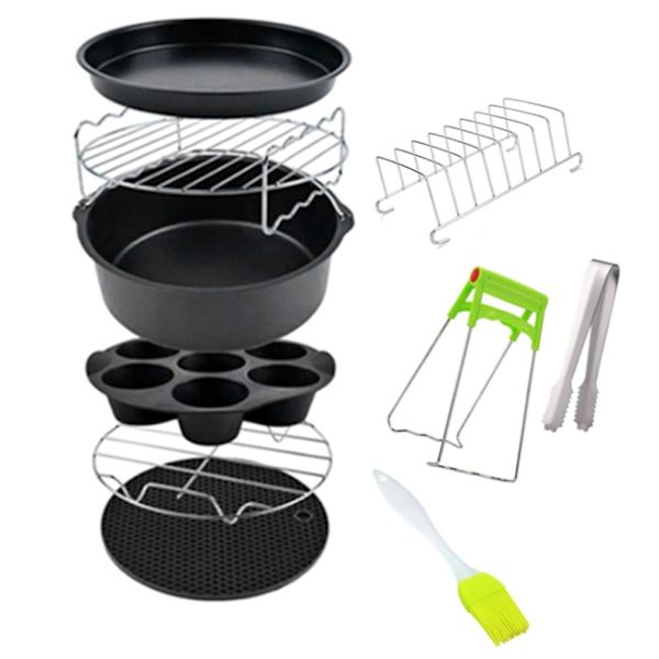 10 stk Luftfrityr Tilbehør 7 Tommer, For Luftfrityr 3.2-5.8Qt Frityrkoker, Bakekurv, Pizzabrett, Kjøkken