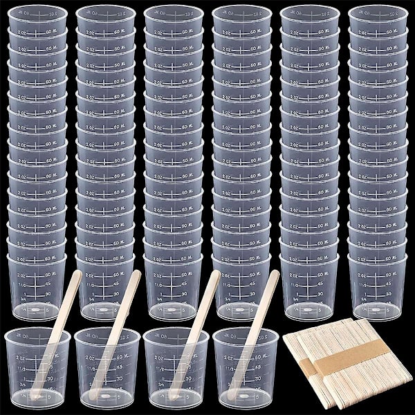 100 Pakk 60ml/2oz Plast Graderte Kopper Klar Epoxy Blanding Kopper Med 100 Stk