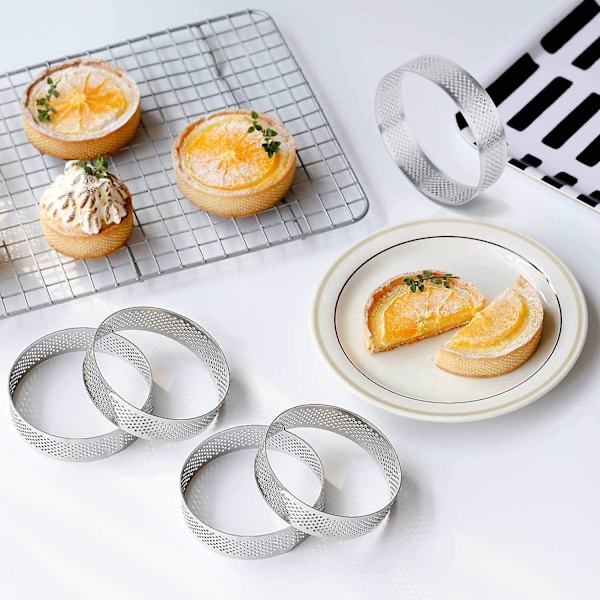 5 stk Runde Rustfrit Stål Tærteforme Fransk Dessert Perforeret Form Mousse Frugt Tærte Quiche