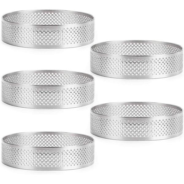 5 stk Runde Rustfrit Stål Tærteforme Fransk Dessert Perforeret Form Mousse Frugt Tærte Quiche