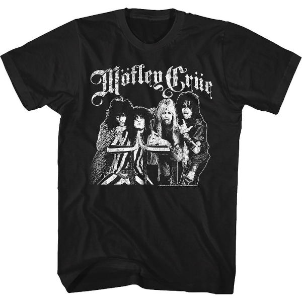 Svart og hvit bandfoto Motley Crue T-skjorte XXL