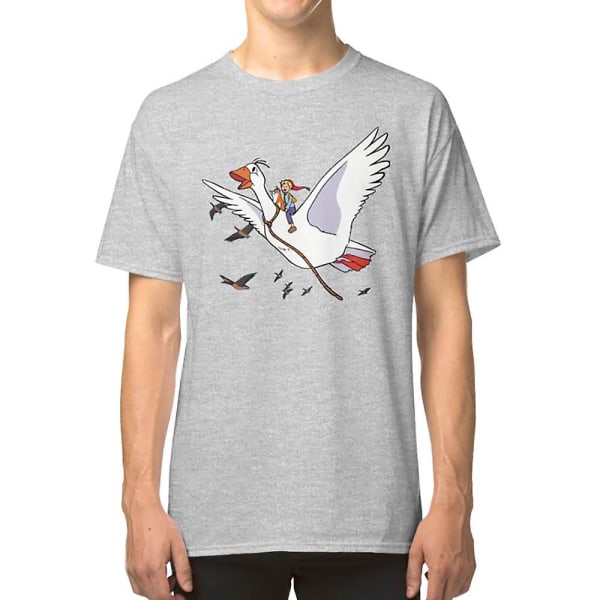 Nils Holgersson on goose with background color T-shirt XL