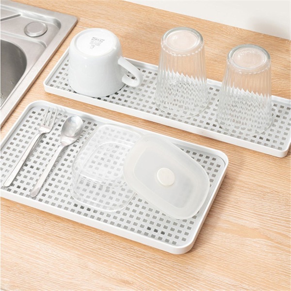 Vann-avløpsbrett Dobbelt Lag Avtakbart Lett Plast Selvdrenerende Oppvaskstativ Plate For Hjemmet White A