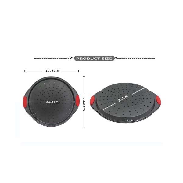 Rund Pizzabrett med Silikonhåndtak Karbonstål Pizzabrett med Hull og Non-Stick Belegg