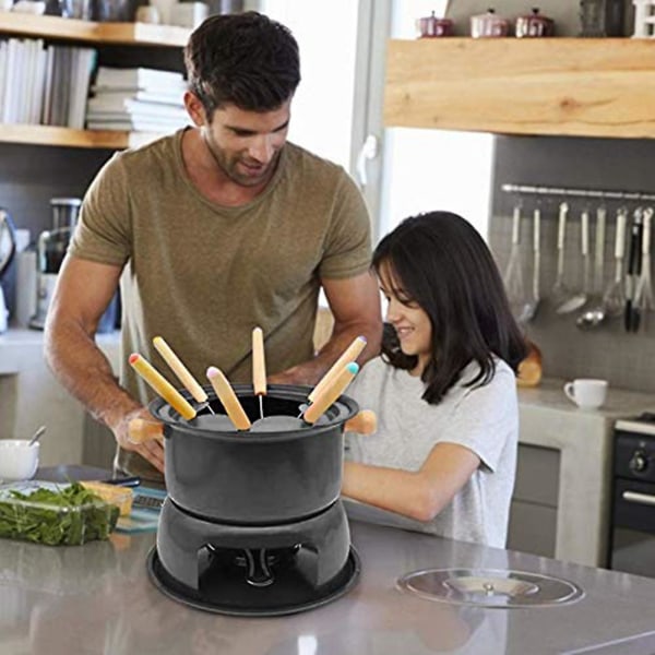 Mini Fondue Sett i Rustfritt Stål for Ost, Sjokolade, 6 Dyppegafler og Avtakbar Pan for Smelting av Søtsaus