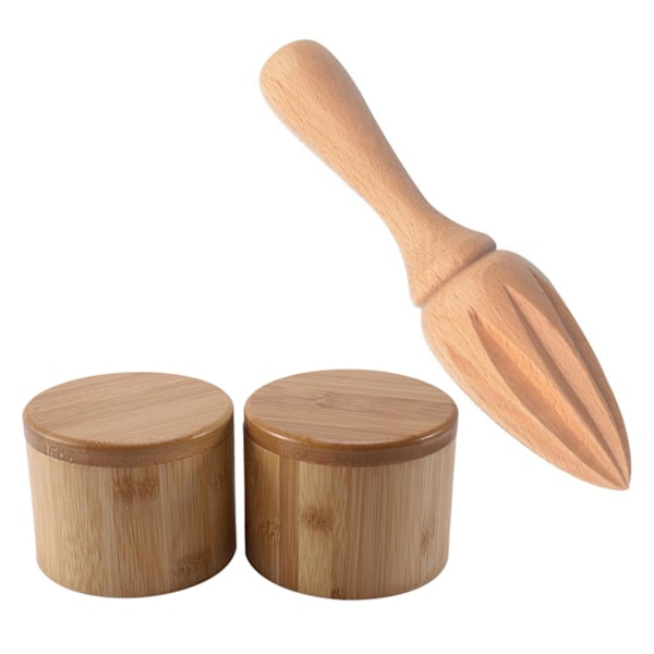 1Pcs Wooden Lemon Juicer Mini Juicer with 2pcs Storage Box Salt Box Wooden Bamboo Storage Box