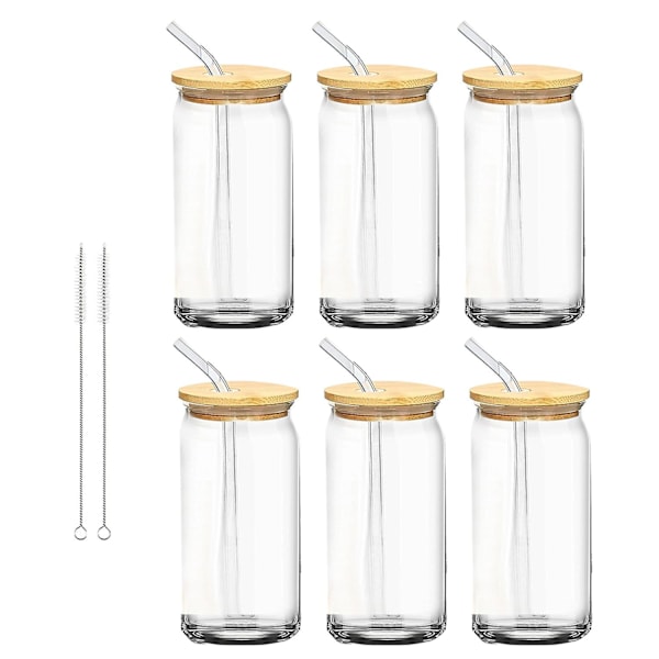 6 stk 16 oz ølglass med lokk og sugerør, ølglass glass ølbokser c