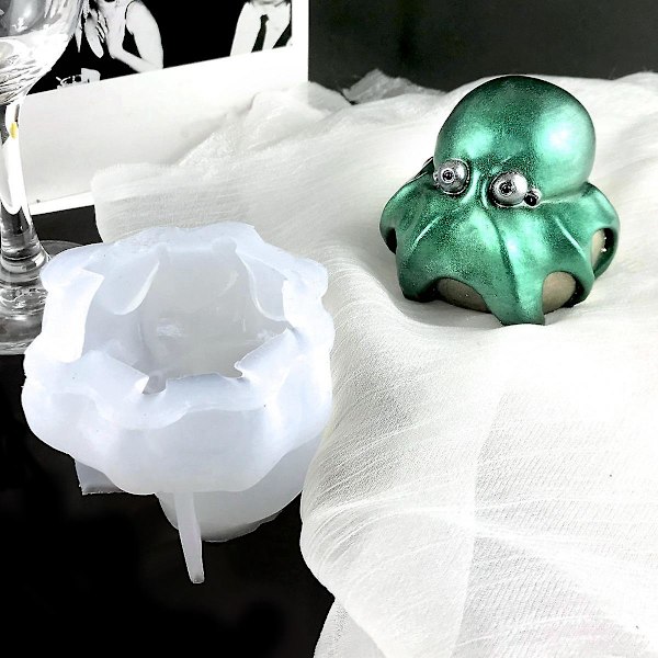Lille 3D blæksprutte statue form, epoxy støbning silikone dekorationsform, havdyr fisketank