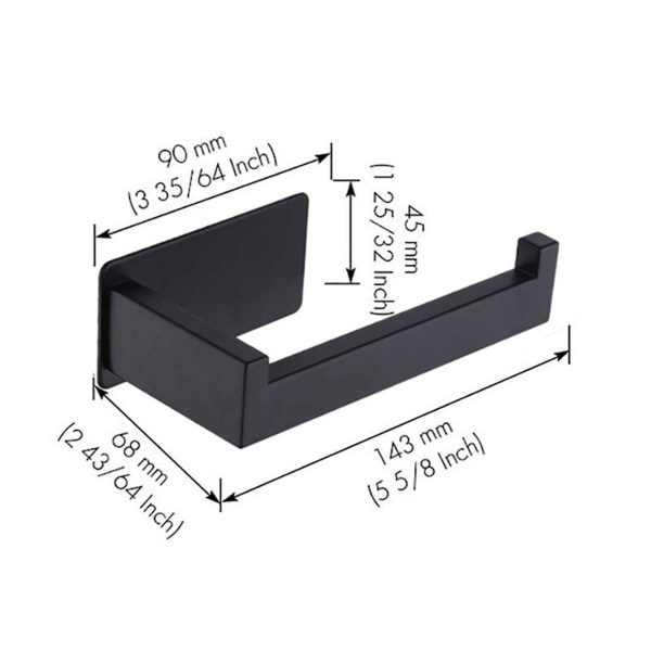 2X Toiletpapirholder Mat Sort, Toiletpapirrulleholder Dispenser & Hængende Vægmontering