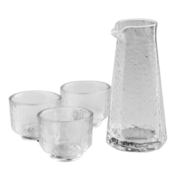 4-delad Klar Japansk Sakekanna, 1 Kanna 3 Koppar, Med Hammare Mönster