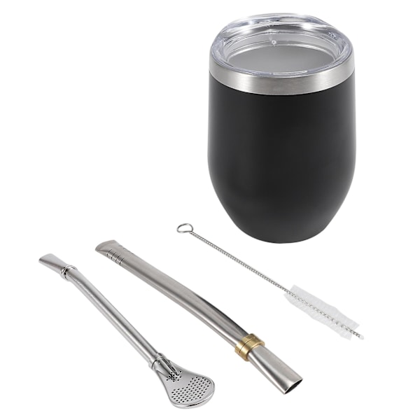 Yerba-tekopp-set 12oz, Dubbelväggig Rostfritt Stål Kaffe Mugg med Lock 2 Bombillas Sugrör & Bru