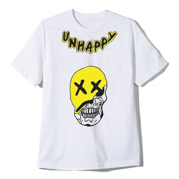 Unhappy Merch Hvit T-skjorte med Revnet Smil Lil Pump M