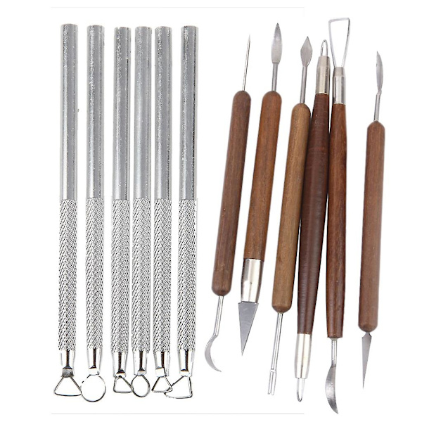 6 st Lergodsmodellering Verktyg Trähandtag & Set 6 st Aluminium Lergodsmodellering