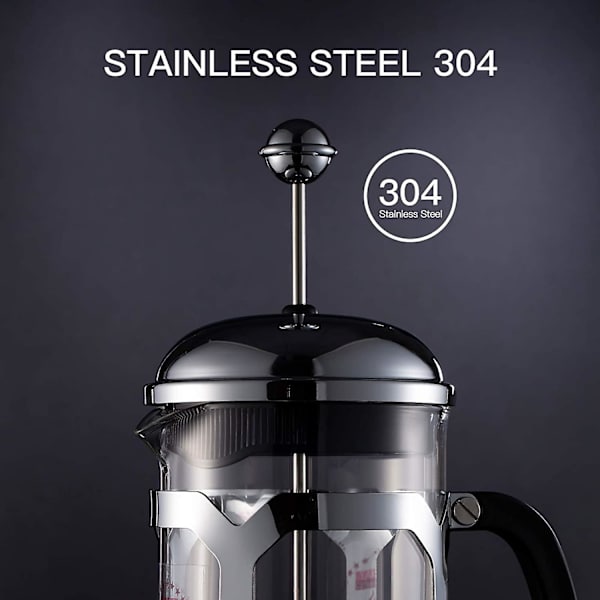 Fransk Press Kaffebryggare (350 ml), Pressystem, Värmebeständig Tjock Borosilikatglas, Hållbar