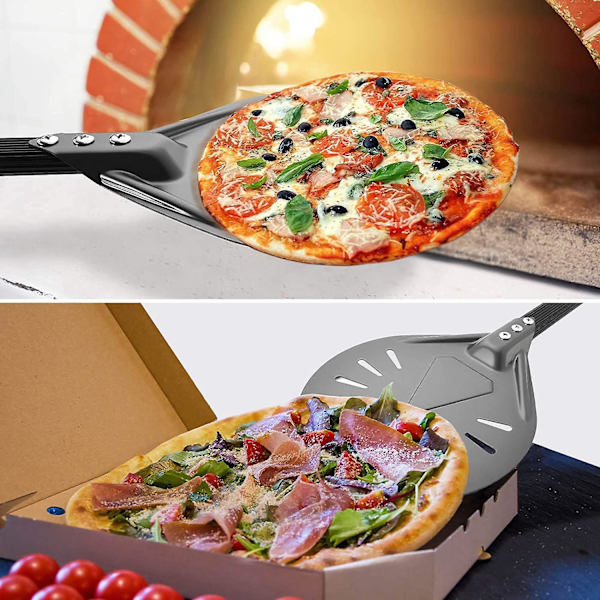 Vänd pizza med 8\" rund pizzapade i aluminium, 23,6\" totalt, ingång till utomhuspizzaugn