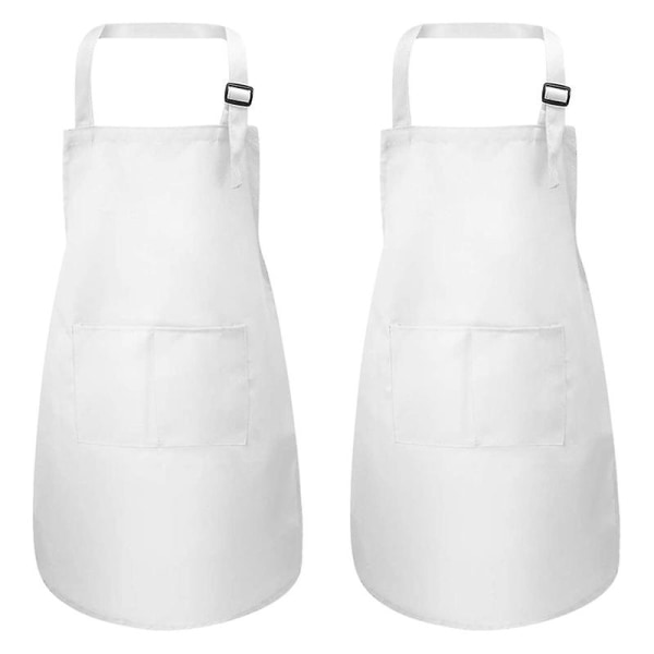 12-delat förkläde och set, justerbart barnförkläde med fickor (vit, lämplig för 2-6 white