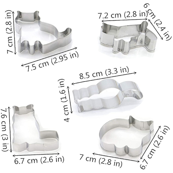Kakformar Set, 5 st Rostfritt Stål Söta Gående & Sittande Katt Serie DIY Kakform Äggform Cartoon Bakform, Fondantverktyg Pa
